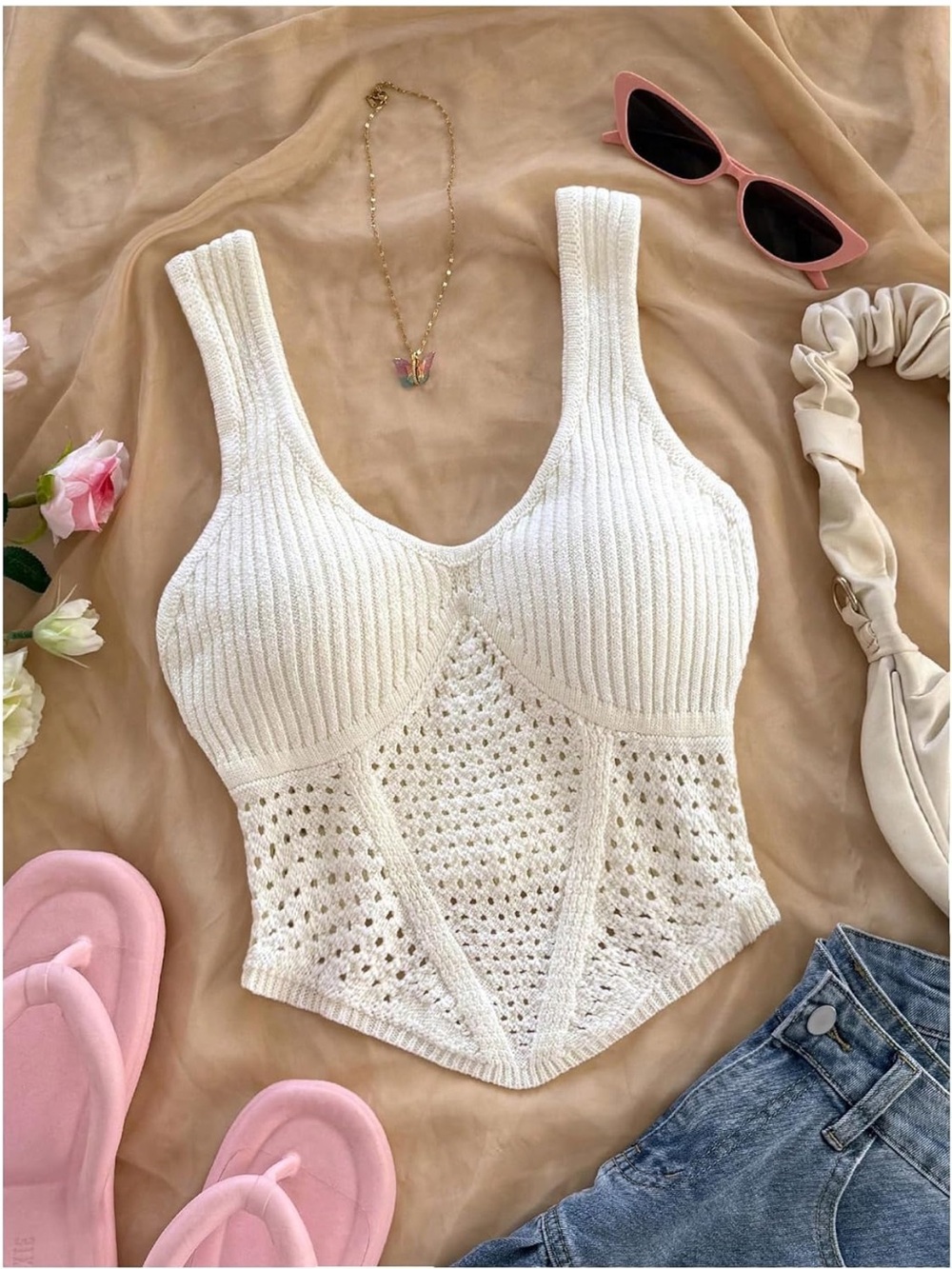 Soly Hux Women's Cream Knit Corset Crop Top